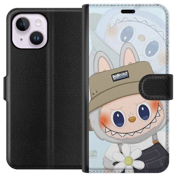Apple iPhone 15 Plus Tegnebogsetui Labubu med hat - Pop Mart figur Mr. Butcher i retro-stil med karakter