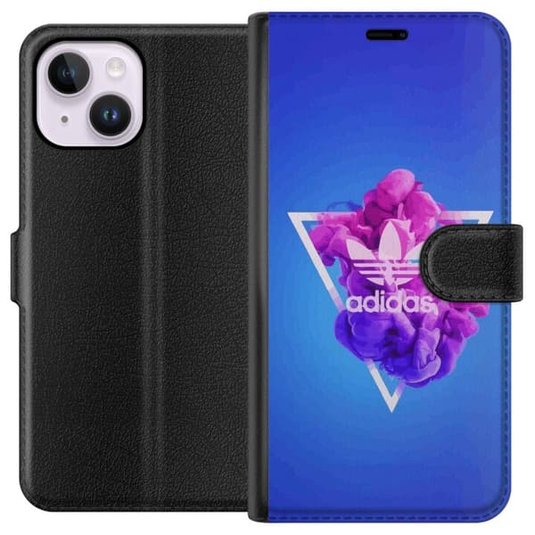 Apple iPhone 15 Plus Tegnebogsetui Adidas-inspireret blåt design - sporty motiv med retrovibe i blå toner