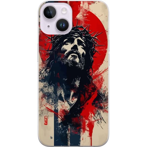 Apple iPhone 15 Plus Läpinäkyvä kuori Jeesus ristillä - kristillinen aihe vahvalla symboliikalla uskosta ja toivosta
