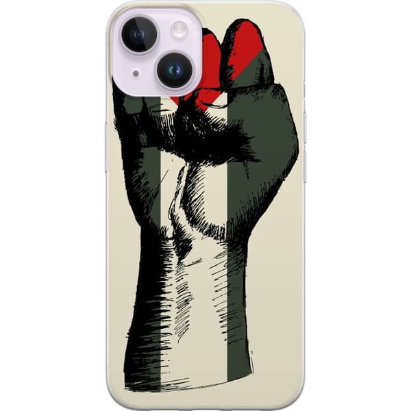 Apple iPhone 15 Plus Gjennomsiktig deksel Hand knyttet i Palestinas farger - kraftig symbol for frihetsbevegelsen