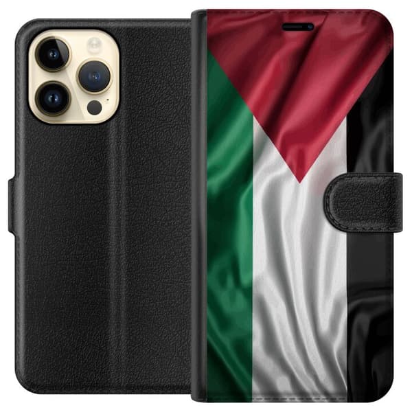 Apple iPhone 15 Pro Max Lompakkokotelo Palestiinan lippu – ikoninen vapauden symboli punaisessa, mustassa, valkoisessa ja vihreässä