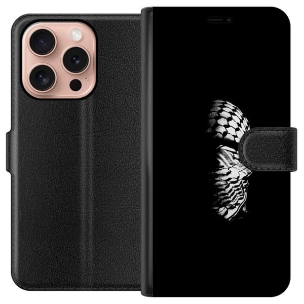 Apple iPhone 16 Pro Tegnebogsetui Keffiyeh-mønster - klassisk sort-hvid palæstinensisk tørklæde med kulturel betydning