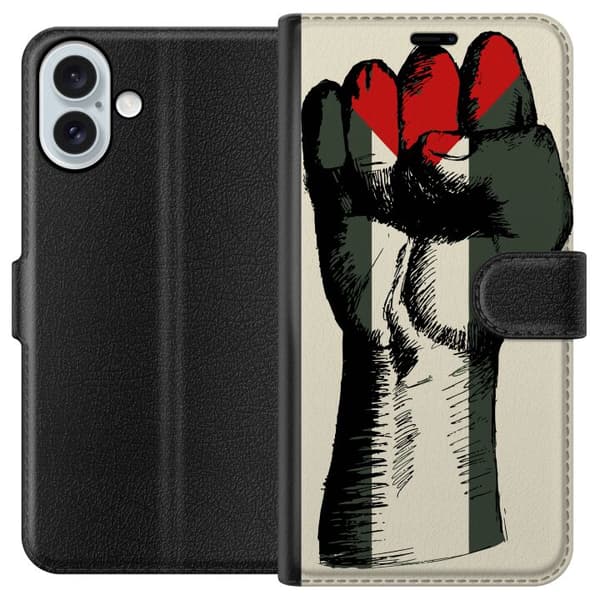 Apple iPhone 16 Plus Tegnebogsetui Hånd bundet i Palæstinas farver - kraftfuldt symbol for frihedsbevægelsen