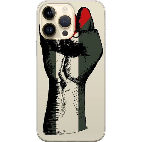 Apple iPhone 15 Pro Max Gjennomsiktig deksel Hand knyttet i Palestinas farger - kraftig symbol for frihetsbevegelsen