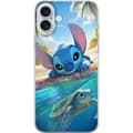 Miniatyrbillede 1 af 3: Apple iPhone 16 Plus Gennemsigtig cover Stitch med skildpadde - sød blå alien i tropisk strandmiljø fra Disney