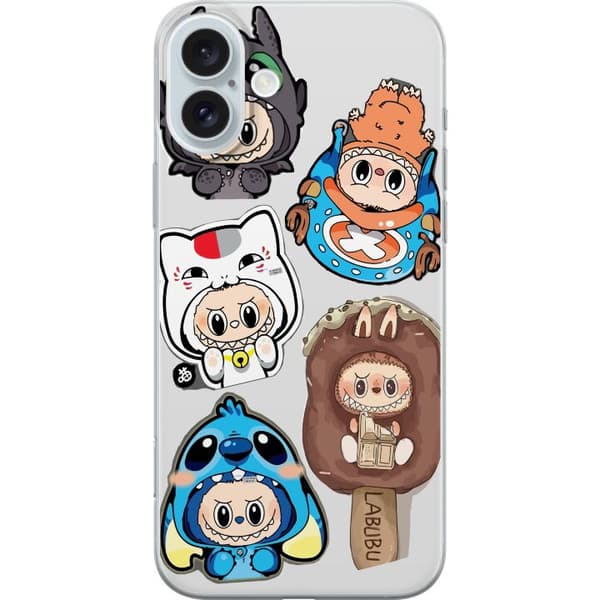 Apple iPhone 16 Plus Läpinäkyvä kuori Labubu hahmokokoelma - Pop Mart Labubu The Monsters väriluulisessa muotoilussa