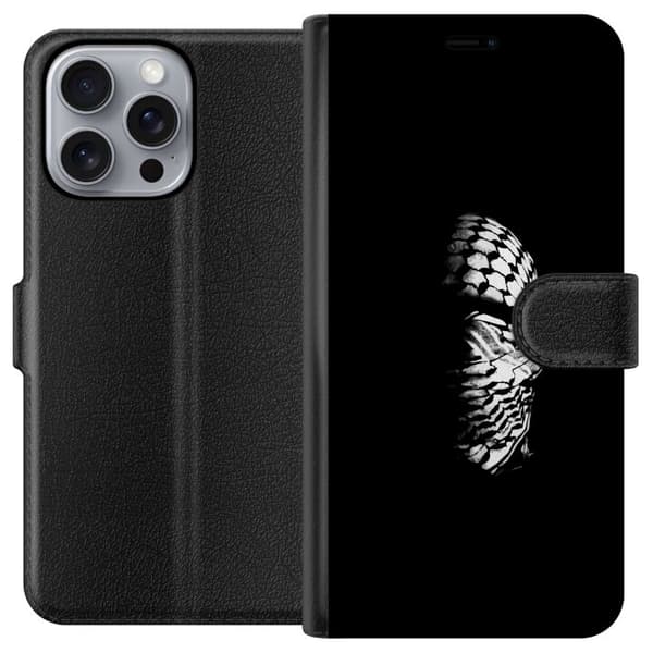 Apple iPhone 16 Pro Max Tegnebogsetui Keffiyeh-mønster - klassisk sort-hvid palæstinensisk tørklæde med kulturel betydning