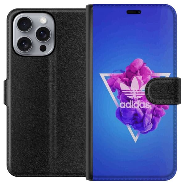Apple iPhone 16 Pro Max Tegnebogsetui Adidas-inspireret blåt design - sporty motiv med retrovibe i blå toner