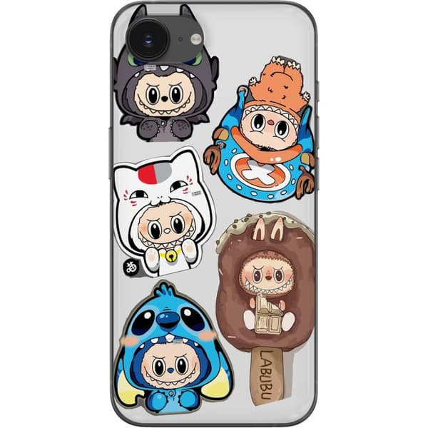 Apple iPhone 16e Gjennomsiktig deksel Labubu figure samling - Pop Mart Labubu The Monsters i fargerik design