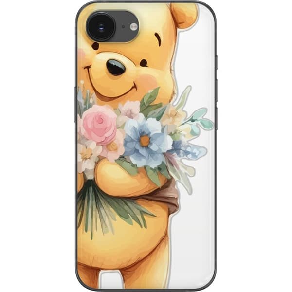 Apple iPhone 16e Gennemsigtig cover Nalle Puh med blomster - klassisk børnefavorit i en blomstrende forårs miljø