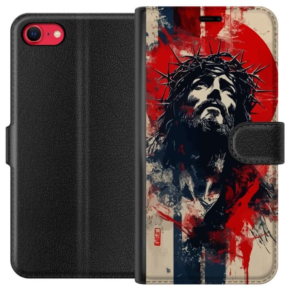 Apple iPhone SE (2020) Tegnebogsetui Jesus med kors - kristent motiv med stærk symbolik om tro og håb