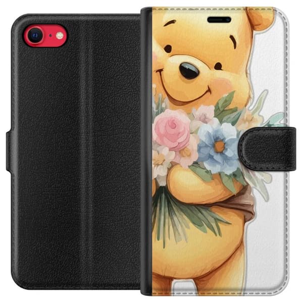Apple iPhone SE (2020) Tegnebogsetui Nalle Puh med blomster - klassisk børnefavorit i en blomstrende forårs miljø