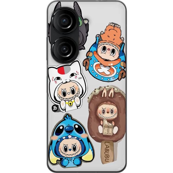 Asus Zenfone 10 Gennemsigtig cover Labubu figur samling - Pop Mart Labubu The Monsters i farverigt design