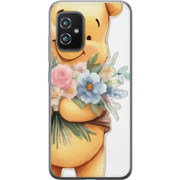 Asus Zenfone 8 Gennemsigtig cover Nalle Puh med blomster - klassisk børnefavorit i en blomstrende forårs miljø