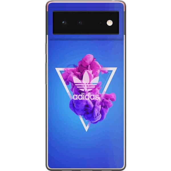 Google Pixel 6 Läpinäkyvä kuori Adidas-inspiroitunut sininen muotoilu - urheilullinen motiivi retro-vibeillä sinisissä sävyissä
