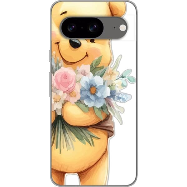 Google Pixel 8 Genomskinligt Skal Nalle Puh med blommor – klassisk barnfavorit i blommande vårmiljö