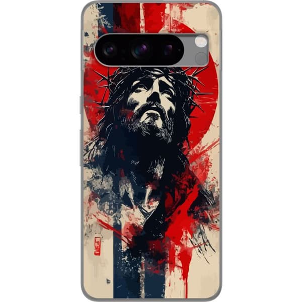 Google Pixel 8 Pro Genomskinligt Skal Jesus med kors – kristet motiv med stark symbolik om tro och hopp