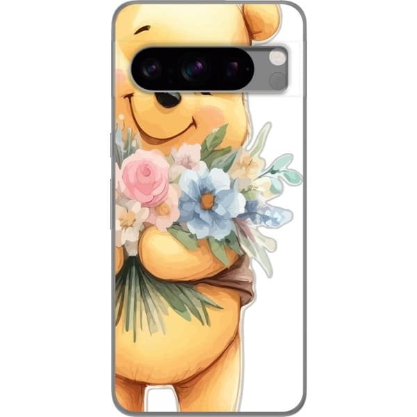Google Pixel 8 Pro Genomskinligt Skal Nalle Puh med blommor – klassisk barnfavorit i blommande vårmiljö