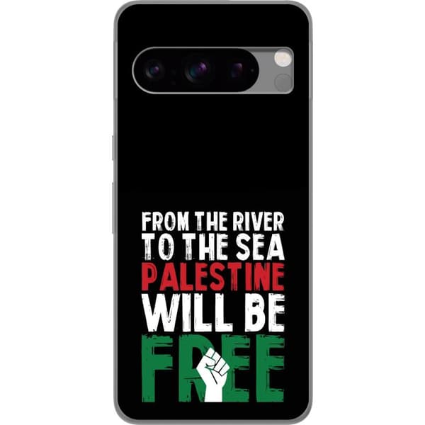 Google Pixel 8 Pro Genomskinligt Skal Free Palestine – politiskt statement med kraftfullt grafiskt uttryck