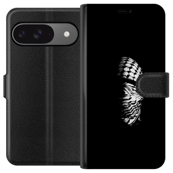 Google Pixel 9 Lommeboketui Keffiyeh-mønster - klassisk svart-hvit palestinsk sjal med kulturell betydning