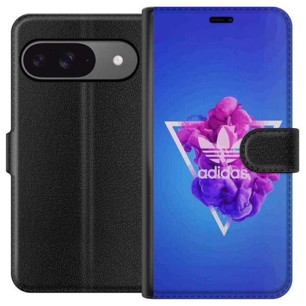Google Pixel 9 Pro Lompakkokotelo Adidas-inspiroitunut sininen muotoilu - urheilullinen motiivi retro-vibeillä sinisissä sävyissä
