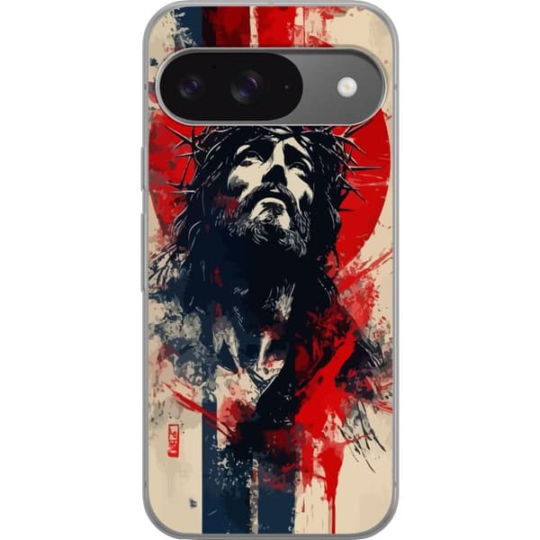 Google Pixel 9 Pro Genomskinligt Skal Jesus med kors – kristet motiv med stark symbolik om tro och hopp