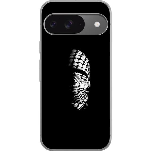 Google Pixel 9 Pro Gennemsigtig cover Keffiyeh-mønster - klassisk sort-hvid palæstinensisk tørklæde med kulturel betydning