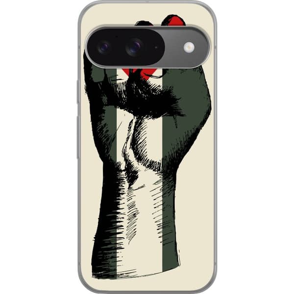 Google Pixel 9 Pro Genomskinligt Skal Hand knuten i Palestinas färger – kraftfull symbol för frihetsrörelsen