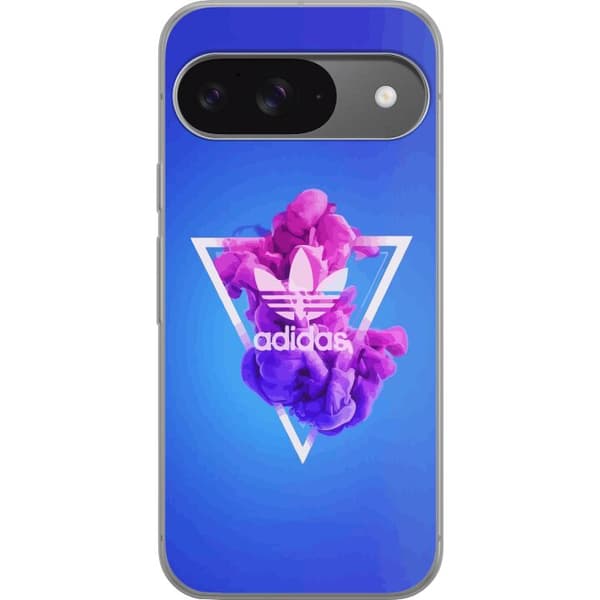 Google Pixel 9 Pro Gennemsigtig cover Adidas-inspireret blåt design - sporty motiv med retrovibe i blå toner