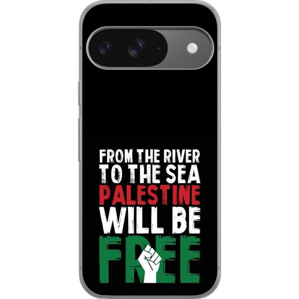 Google Pixel 9 Pro Genomskinligt Skal Free Palestine – politiskt statement med kraftfullt grafiskt uttryck