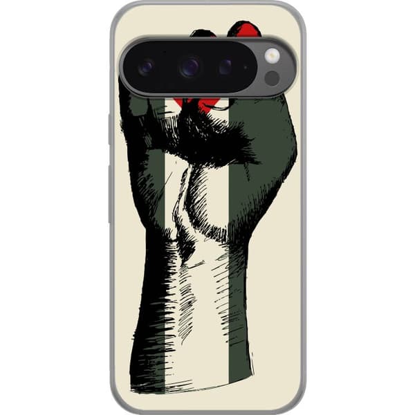 Google Pixel 9 Pro XL Genomskinligt Skal Hand knuten i Palestinas färger – kraftfull symbol för frihetsrörelsen