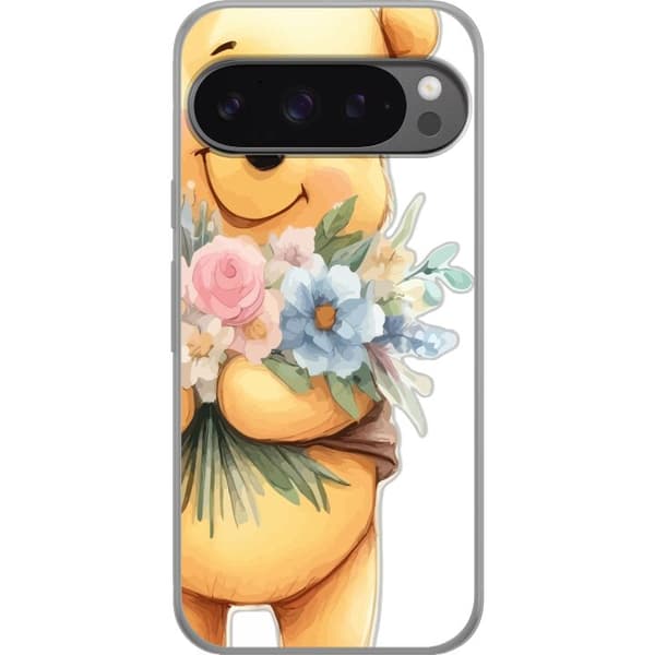 Google Pixel 9 Pro XL Gjennomsiktig deksel Nalle Puh med blomster - klassisk barnefavoritt i en blomstrende vår miljø