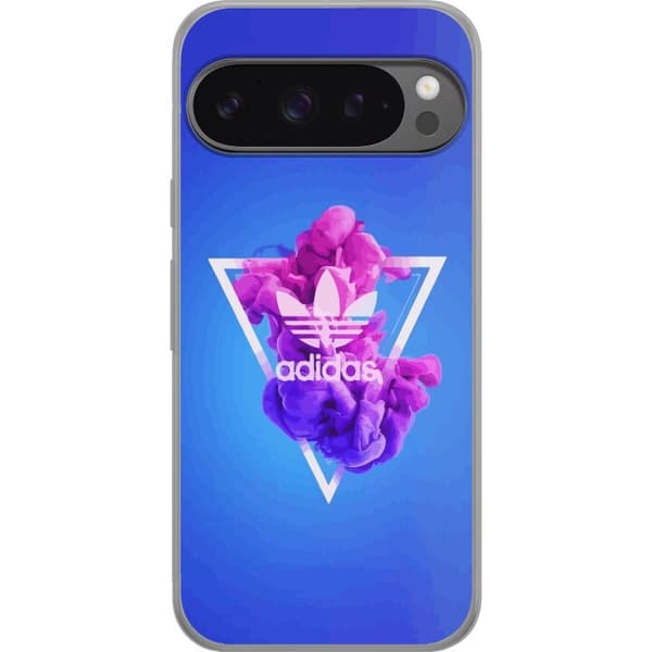 Google Pixel 9 Pro XL Gennemsigtig cover Adidas-inspireret blåt design - sporty motiv med retrovibe i blå toner