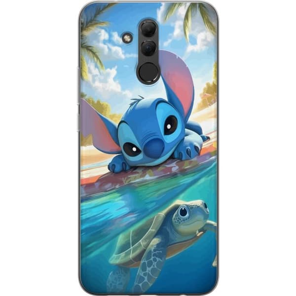 Huawei Mate 20 lite Gennemsigtig cover Stitch med skildpadde - sød blå alien i tropisk strandmiljø fra Disney