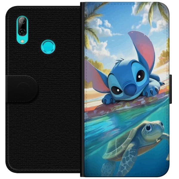 Huawei P smart 2019 Plånboksfodral Stitch med sköldpadda – söt blå alien i tropisk strandmiljö från Disney
