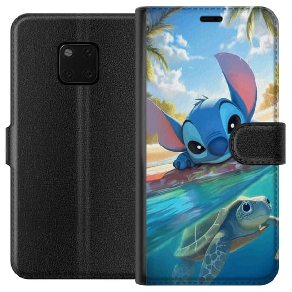 Huawei Mate 20 Pro Lompakkokotelo Stitch kilpikonnalla - söpö sininen avaruusolento trooppisessa rantaympäristössä Disneyn tapaan