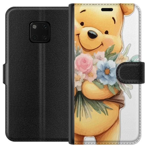 Huawei Mate 20 Pro Lompakkokotelo Nalle Puh kukkien kanssa - klassinen lasten suosikki kukkivassa keväisympäristössä