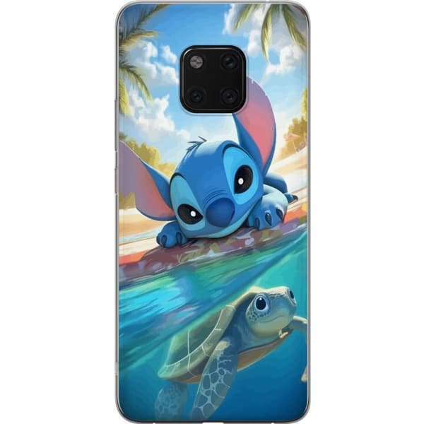 Huawei Mate 20 Pro Genomskinligt Skal Stitch med sköldpadda – söt blå alien i tropisk strandmiljö från Disney