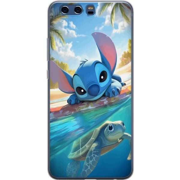 Huawei P10 Gennemsigtig cover Stitch med skildpadde - sød blå alien i tropisk strandmiljø fra Disney