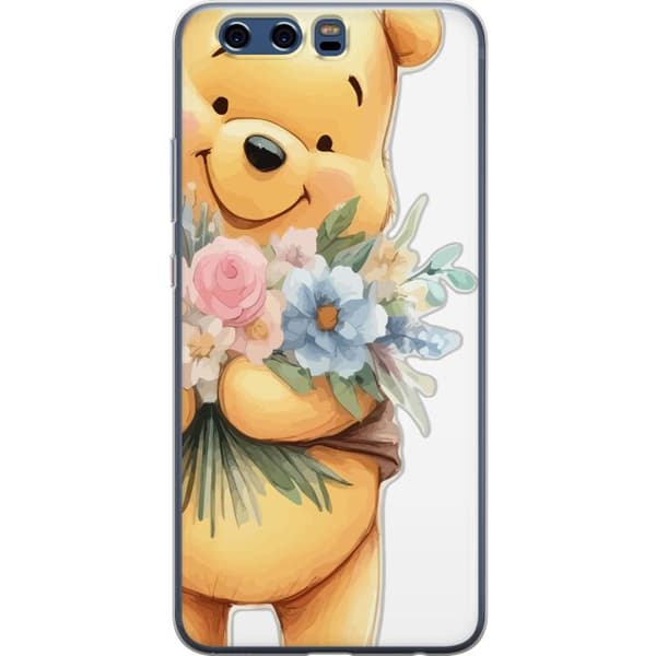 Huawei P10 Gennemsigtig cover Nalle Puh med blomster - klassisk børnefavorit i en blomstrende forårs miljø