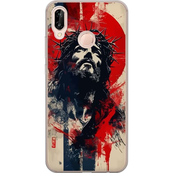 Huawei P20 lite Gjennomsiktig deksel Jesus med kors - kristent motiv med sterk symbolikk om tro og håp
