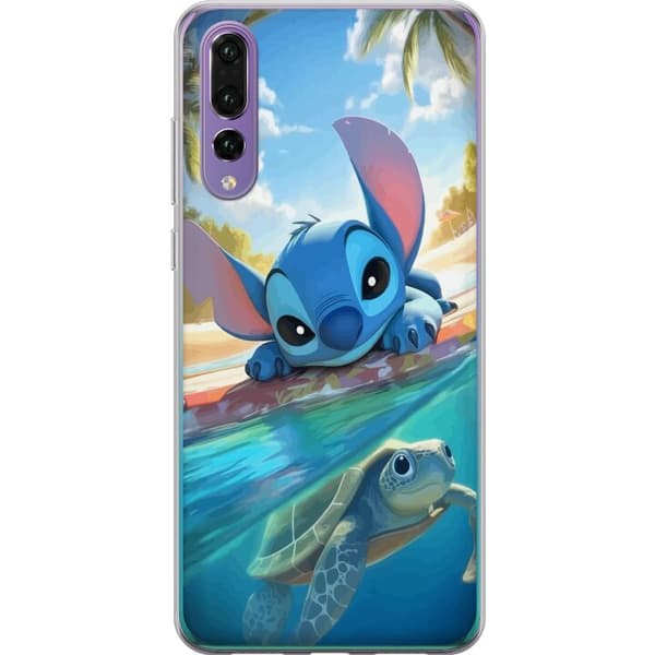 Huawei P20 Pro Läpinäkyvä kuori Stitch kilpikonnalla - söpö sininen avaruusolento trooppisessa rantaympäristössä Disneyn tapaan