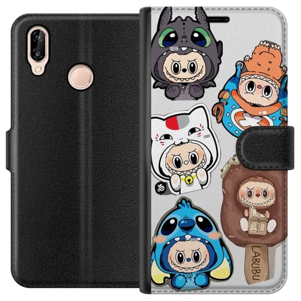 Huawei P20 lite Tegnebogsetui Labubu figur samling - Pop Mart Labubu The Monsters i farverigt design