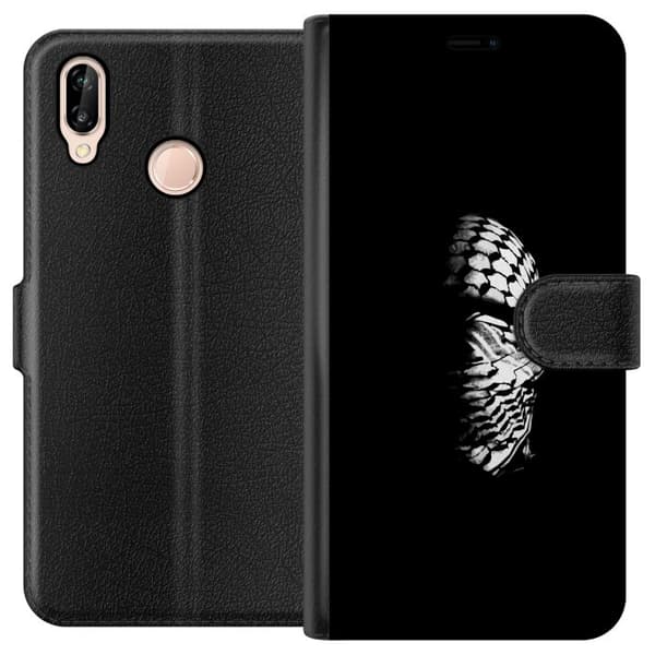 Huawei P20 lite Lommeboketui Keffiyeh-mønster - klassisk svart-hvit palestinsk sjal med kulturell betydning