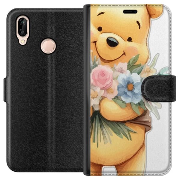 Huawei P20 lite Tegnebogsetui Nalle Puh med blomster - klassisk børnefavorit i en blomstrende forårs miljø