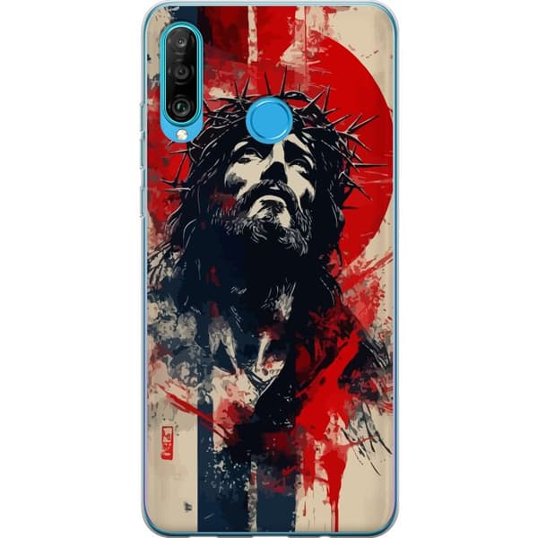 Huawei P30 lite Gennemsigtig cover Jesus med kors - kristent motiv med stærk symbolik om tro og håb
