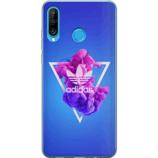 Huawei P30 lite Gjennomsiktig deksel Adidas-inspirert blått design - sporty motiv med retro vibe i blåtoner