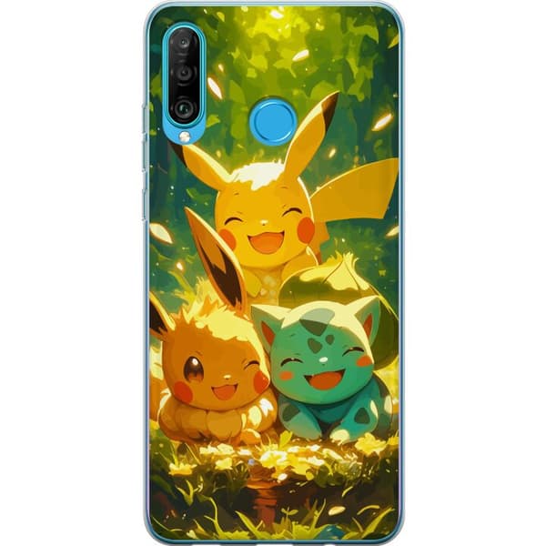 Huawei P30 lite Gennemsigtig cover Pixelmonster spillestil - farverig design til retro-elskende gamere