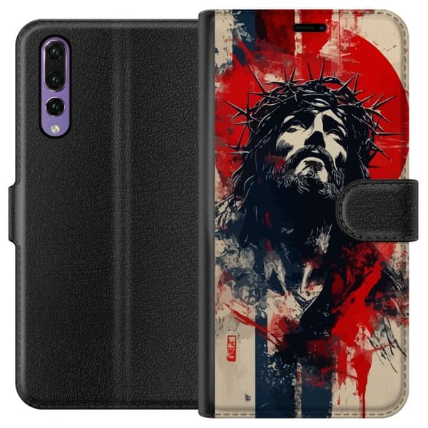Huawei P20 Pro Tegnebogsetui Jesus med kors - kristent motiv med stærk symbolik om tro og håb