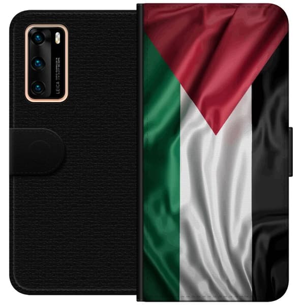 Huawei P40 Plånboksfodral Palestinaflaggan – ikoniskt frihetsmotiv i rött, svart, vitt och grönt